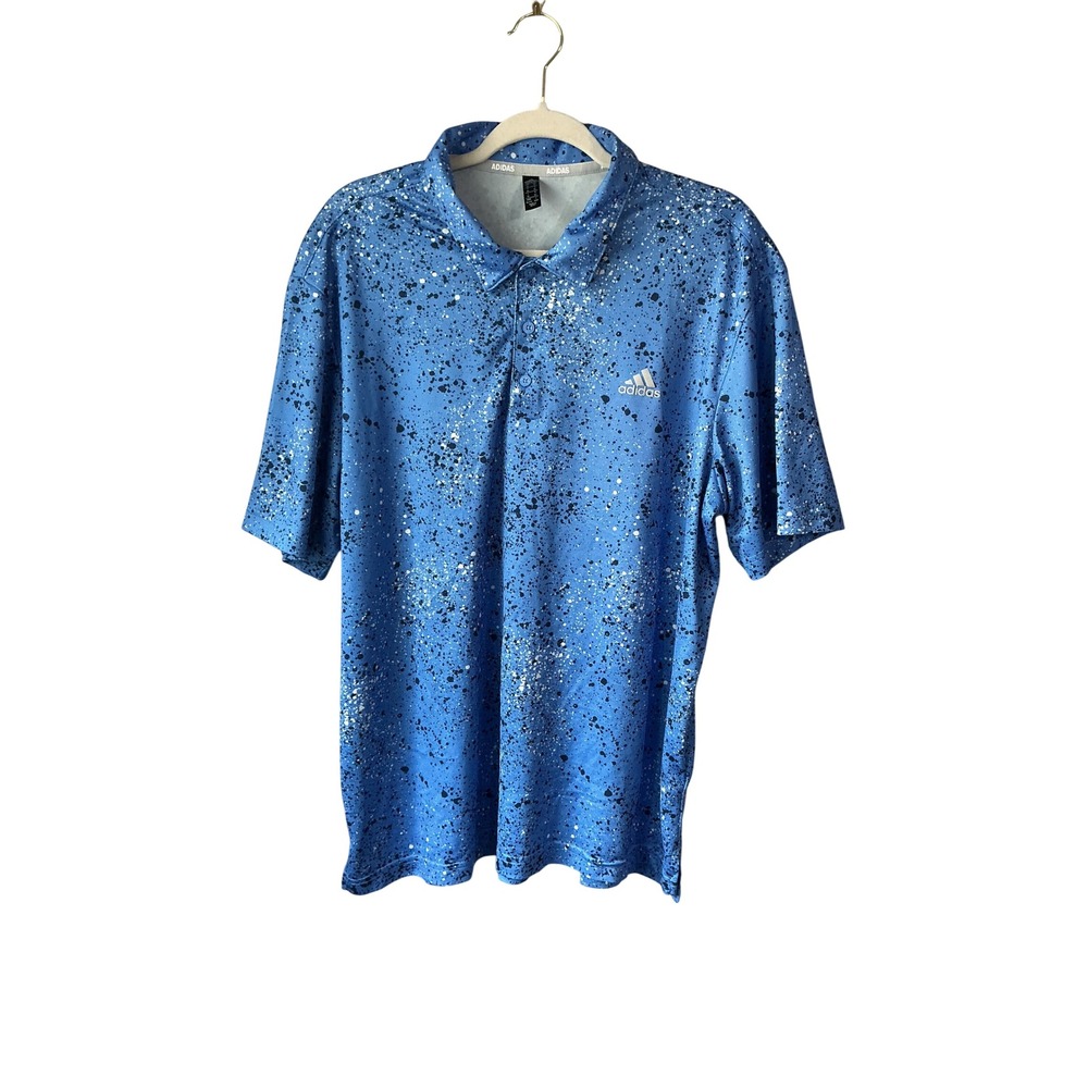 Adidas Golf Mens XL Blue Paint Splatter Short Sleeve Polo Shirt Performance